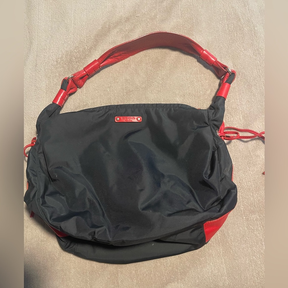 Kate Spade New York Small Gabi Nylon Black Red Top Zip Shoulder Purse